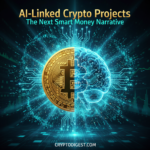 A glowing gold Bitcoin coin floating inside a translucent glowing blue human brain composed of circuits and neural pathways. Cinematic teal lighting, digital matrix code particles, 8k resolution, hyper-detailed.