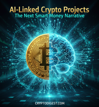 A glowing gold Bitcoin coin floating inside a translucent glowing blue human brain composed of circuits and neural pathways. Cinematic teal lighting, digital matrix code particles, 8k resolution, hyper-detailed.