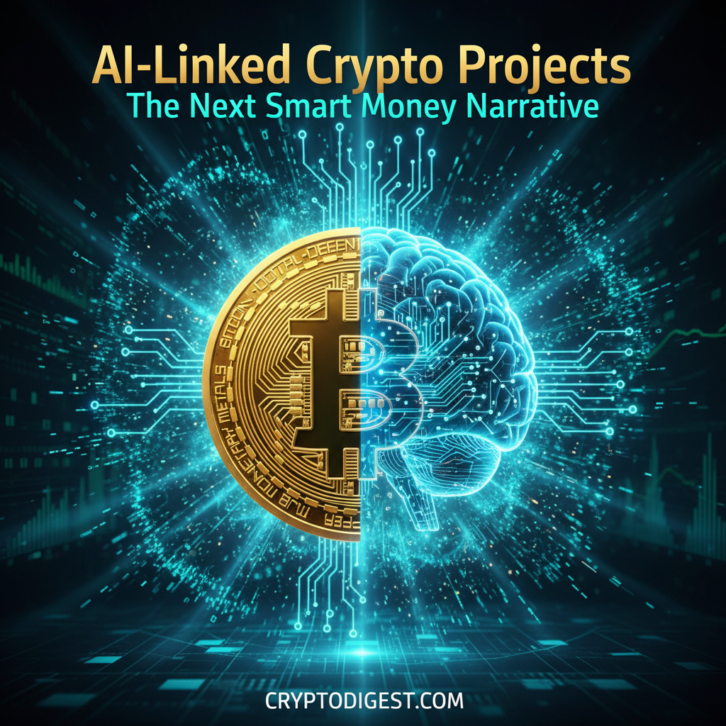 A glowing gold Bitcoin coin floating inside a translucent glowing blue human brain composed of circuits and neural pathways. Cinematic teal lighting, digital matrix code particles, 8k resolution, hyper-detailed.