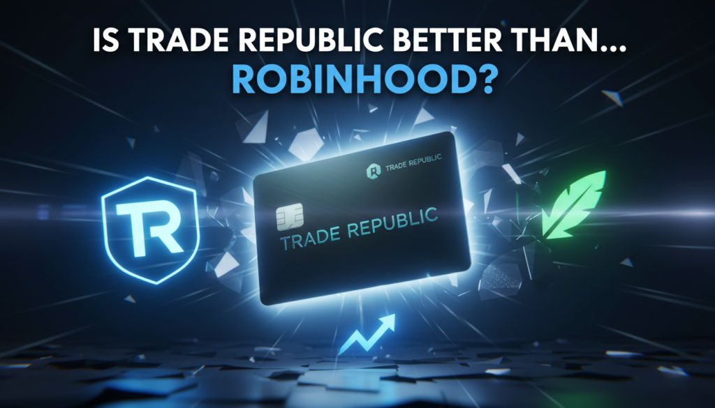 Trade Republic vs Robinhood comparison showing Trade Republic card and investment platform interface